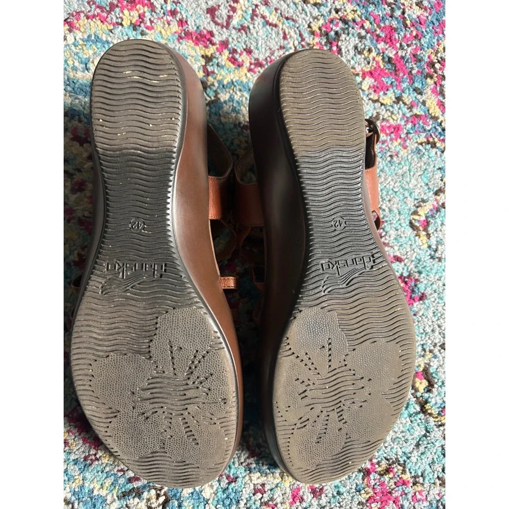Dansko Wedge Sandals Tan Leather Strappy Braided Slingback Boho Comfort 42